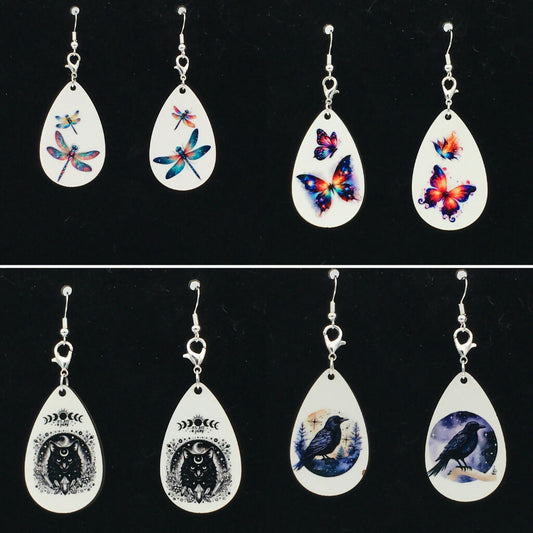 Small MDF hardboard reversible two sided earrings